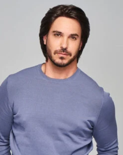 Sharp Men's Wig By HIM | Mono Top | Human Hair Blend -Wig Promotion Shop HIM Sharp Model2 OutoftheBox Front3