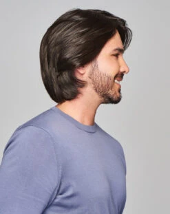 Sharp Men's Wig By HIM | Mono Top | Human Hair Blend -Wig Promotion Shop HIM Sharp Model2 OutoftheBox Side2